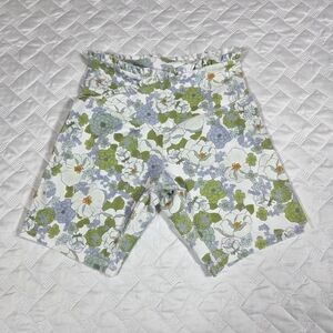 Ebb & Flow Womens Ruffled Athleisure Active Floral Biker Shorts in Green Small
